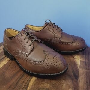 Drew Clayton Wingtip Oxford Comfort Shoe Brown Leather Men's 9.5